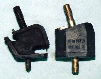 Upgraded BMW tranny mount next to standard S14 unit