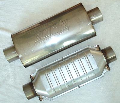 The Borla center muffler and the cat 