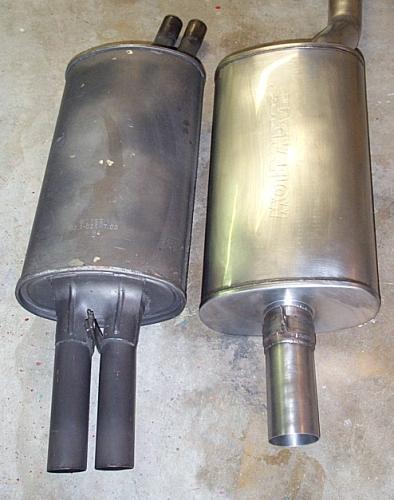 The big Magnaflow muffler compared to the stock E30 M3 muffler 