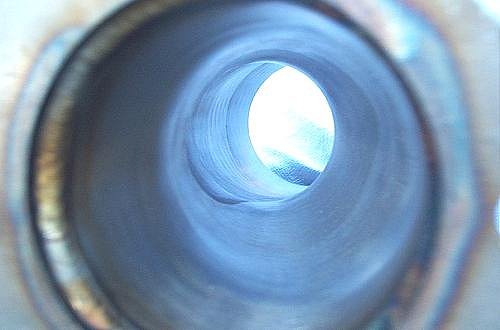 Looking through the Burns Y-Pipe from inlet to exit 